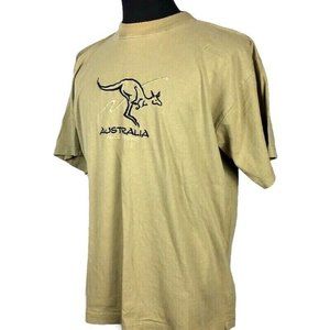 Oz Australian Design Embroidered Kangaroo Men beige Short Sleeve T Shirt Sz.XXL